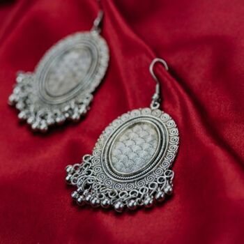 Boucles d'oreilles pendantes ovales en argent victorien miroir oxydé Boho Ghungroo Drop Ethnic 2