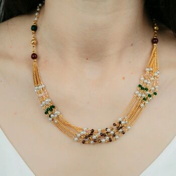 Collier de perles d'or multi brins pour femmes, bijoux asiatiques multicouches en laiton rouge vert perle, collier de chaîne empilable bohème épais 1