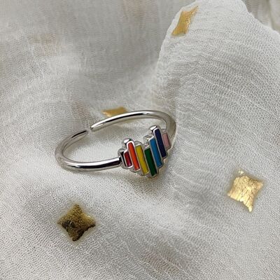 Sottile anello sottile Chakra regolabile con cuore colorato arcobaleno