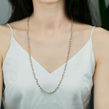 Collier de perles ethniques à un seul brin, mala en laiton perlé, collier long perlé blanc unisexe léger, cadeau de collier doré de grand-mère 2