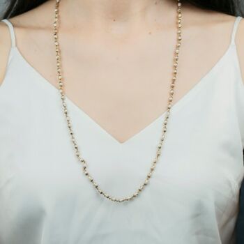 Collier de perles ethniques à un seul brin, mala en laiton perlé, collier long perlé blanc unisexe léger, cadeau de collier doré de grand-mère 3