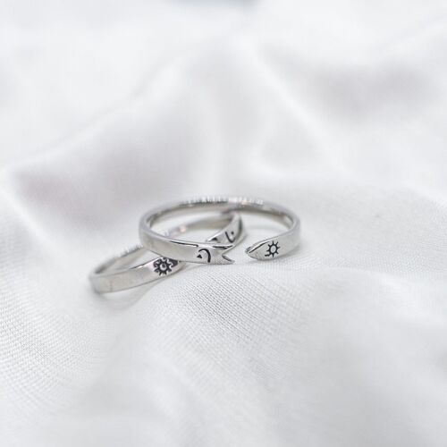 Slim Arrow Adjustable Sun Moon Matching Couple Ring Set