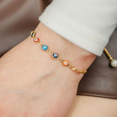 Pulsera de protección ajustable con abalorio de mal de ojo turco pequeño multicolor