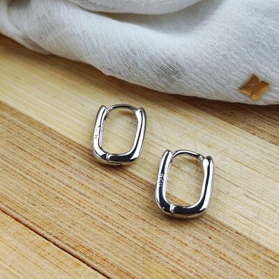 Sterling Silver U Shape Geometric Minimalist Rectangle Hoop Earrings