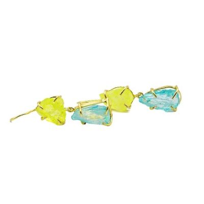 Boucles d'oreilles longues pour femmes, pendentifs avec cristaux. bleu et jaune. Bijouterie d'imitation. Vendredi noir. Noël. Mariages, invités.