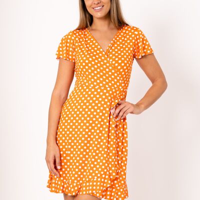 Short wrap dress with polka dots