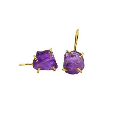 Women's earrings, raw amethyst pendants.   Jewelry with natural stones.   Hand made.   Imitation jewelry.   Spring.  	Weddings, guests.