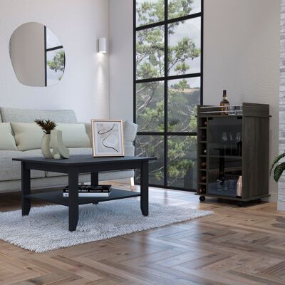 Britannica Living Room Set, Coffee Table + Bar Trolley, 89/45 H cm X 55/80 W cm X 41.5 D cm, Wenge + Charcoal