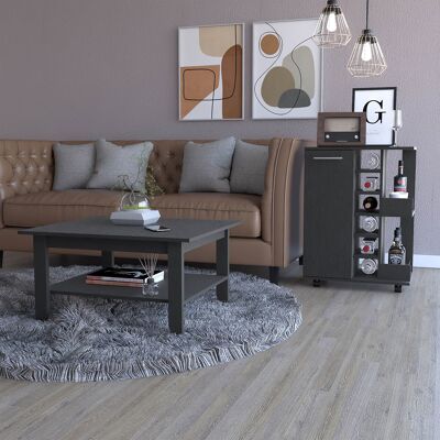 Payson Living Room Set, Coffee Table + Bar Cart, 45/82.1 H cm X 80/60 W cm X 70/37.7 D cm, Wenge
