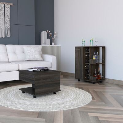 Inwood Living Room Set, Bar Cart + Coffee Table, 82.1/39.1 cm H X 60/55 cm W X 37.5/50 cm D, Charcoal