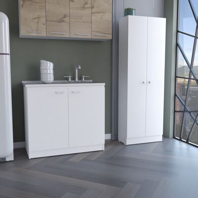 Belmont Kitchen Set, Cabinet with Sink + Multifunctional Cabinet, 90/70.8 H cm X 100/23.6 W cm X 19.7/11.8 D cm, White/Duna