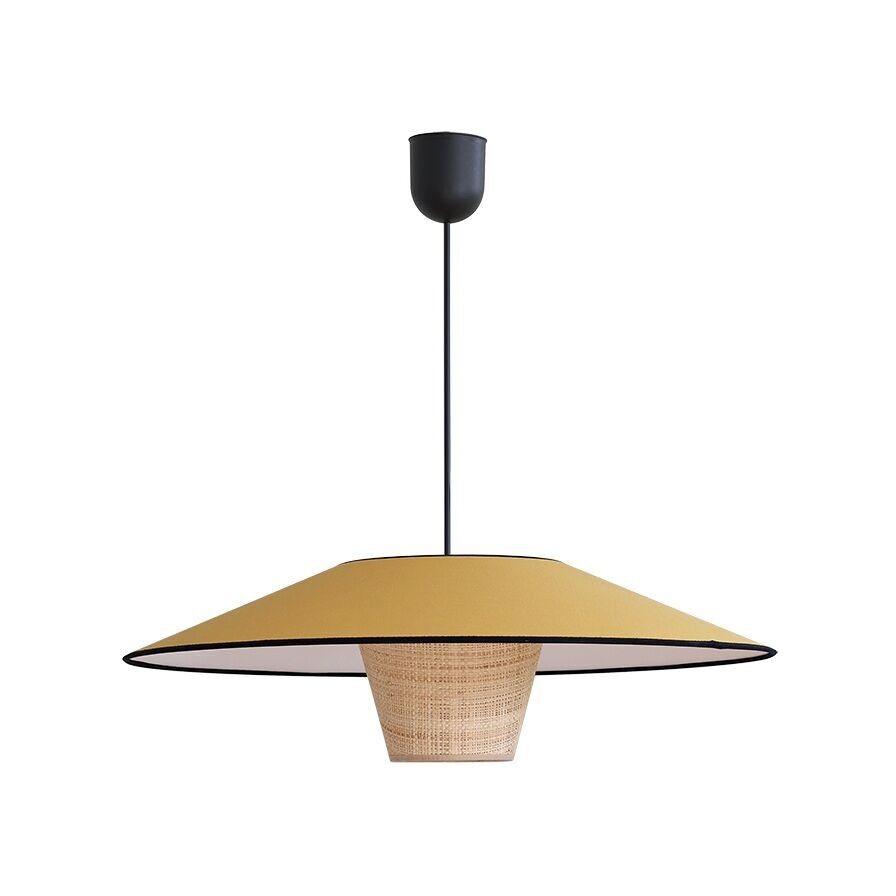 Lámpara colgante AZARA de algodón y ratán mostaza