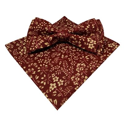 Ocher floral burgundy bow tie with pocket