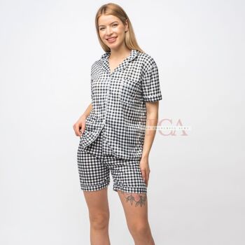 Ensemble de pyjama pour femme en coton doux à carreaux noir et blanc 1
