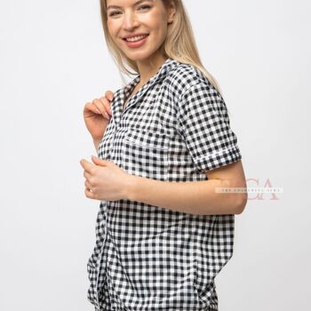 Ensemble de pyjama pour femme en coton doux à carreaux noir et blanc 3