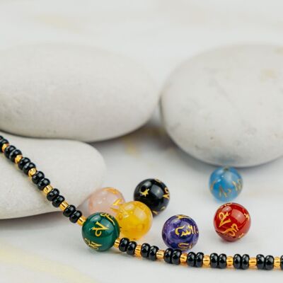 Armband aus schwarzen Perlen, buddhistischer tibetischer Gebetsmönch, OM-Mantra-Gesang, Nazaria