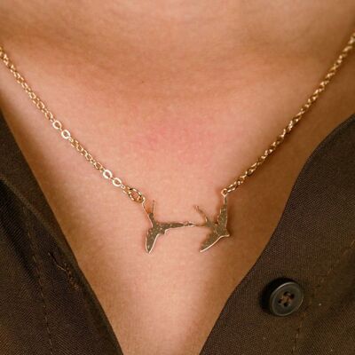 Zwei Vögel Silber &amp; Goldene Halskette, Natur-Vogel-Charm, schlichter Anhänger für Frauen