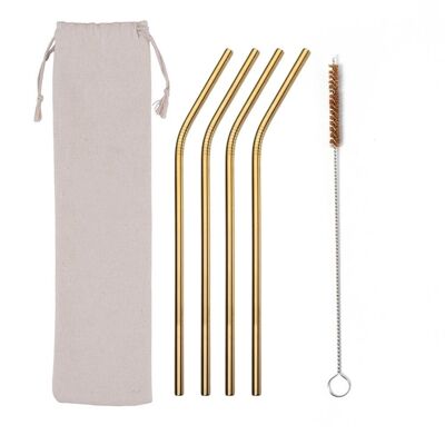 &Keep Set of 4 Stainless Steel Straws, Cleaning Brush & Bag