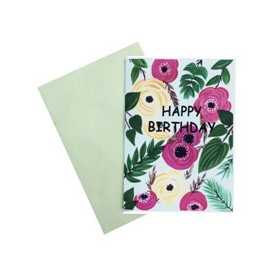 Roses jaunes roses | carte d'anniversaire