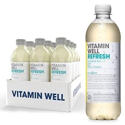 VITAMIN WELL BOOST - Bebida no carbonatada funcional (a base de vitaminas) y calmante - Sabor Arándano / Frambuesa - Caja de 12 botellas de 500 ml