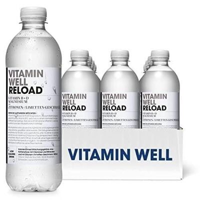 VITAMIN WELL RELOAD - Bebida no carbonatada funcional (a base de vitaminas) y calmante - Sabor Limón / Lima - Caja de 12 botellas de 500 ml