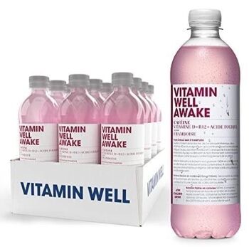 VITAMIN WELL AWAKE - Boisson non gazeuse fonctionnelle (à base de vitamine) et désaltérante - Saveur Framboise - Boîte de 12  bouteilles de 500 ml 1