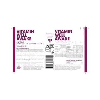 VITAMIN WELL AWAKE - Boisson non gazeuse fonctionnelle (à base de vitamine) et désaltérante - Saveur Framboise - Boîte de 12  bouteilles de 500 ml 3