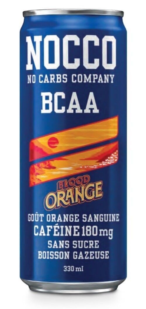 NOCCO Goût Orange sanguine - Boisson gazeuse fonctionnelle - Avec Caféine (180 ml) - Sans sucre  - Boîte de 24 canettes de 330 ml