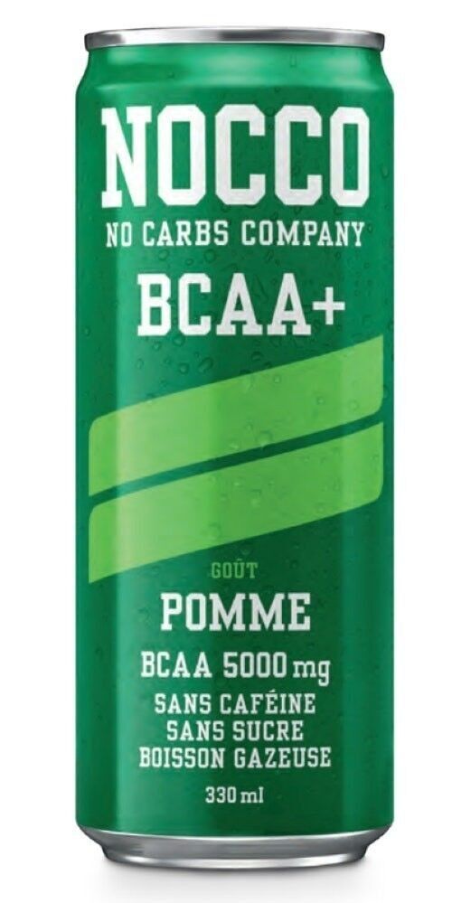 NOCCO Goût Pomme - Boisson gazeuse fonctionnelle - Sans Caféine - Sans sucre  - Boîte de 24 canettes de 330 ml