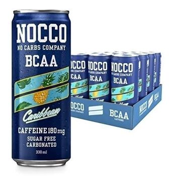 NOCCO Goût Ananas - Boisson gazeuse fonctionnelle - Avec Caféine (180 ml) - Sans sucre  - Boîte de 24 canettes de 330 ml 1