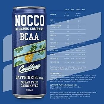 NOCCO Goût Ananas - Boisson gazeuse fonctionnelle - Avec Caféine (180 ml) - Sans sucre  - Boîte de 24 canettes de 330 ml 6