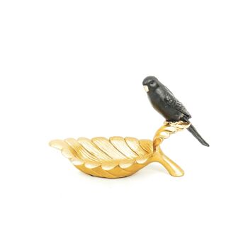HV Perruche Noire Oiseau sur Feuille d'Or - 21x9x13 cm 1