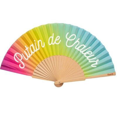Fan „Fucking Heat“ phosphoreszierender Schriftzug in Regenbogenfarbe