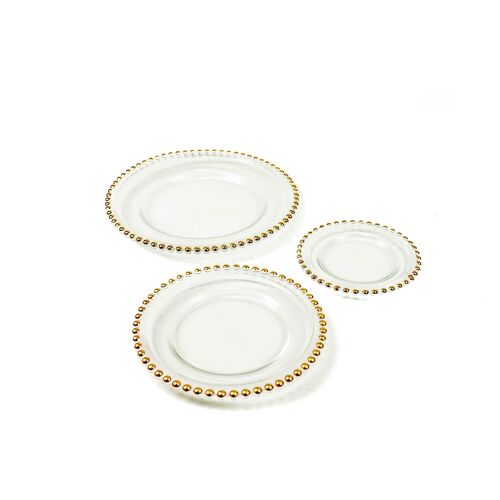 HV Glass Dinnerplate with rim - Clear/Gold -  21.5x2 cm