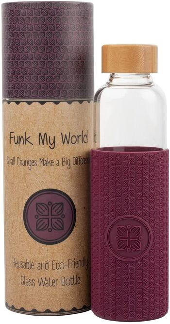 Funk My World Bouteille d'eau sans BPA avec étui de transport écologique, verre borosilicaté, bouteille d'eau de 550 ml étanche, manchon thermique 3D 18 oz 20 (Bourgogne) 1