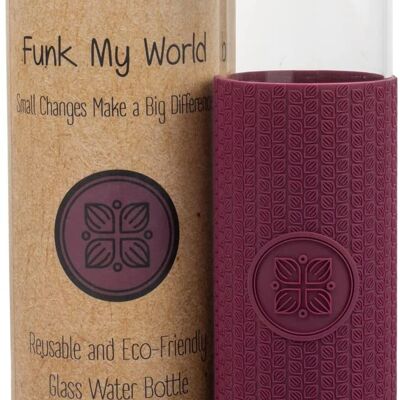 Funk My World BPA-freie Wasserflasche mit umweltfreundlicher Tragetasche, Borosilikatglas, 550-ml-Wasserflasche, auslaufsicher, 3D-Thermohülle, 18oz 20 (Burgund)