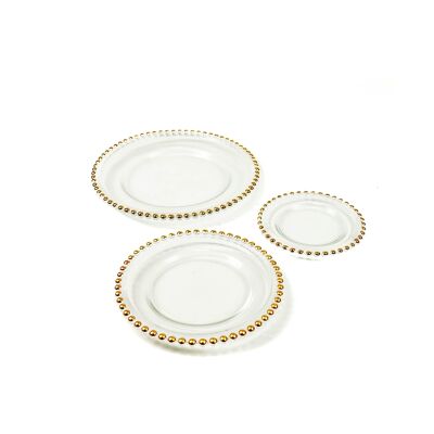 HV Glass Dinnerplate with rim - Clear/Gold - 15.5x1.5cm