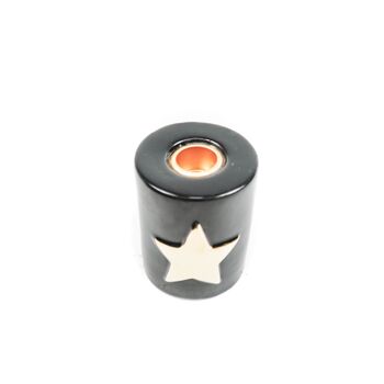 Bougeoir Cylindre Étoile HV - 6x6x8cm - Noir/ Or 1