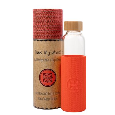 Funk My World Botella de agua sin BPA con estuche de transporte ecológico, vidrio de borosilicato, botella de agua de 550 ml a prueba de fugas, funda térmica 3D 18 oz 21 (Coral)