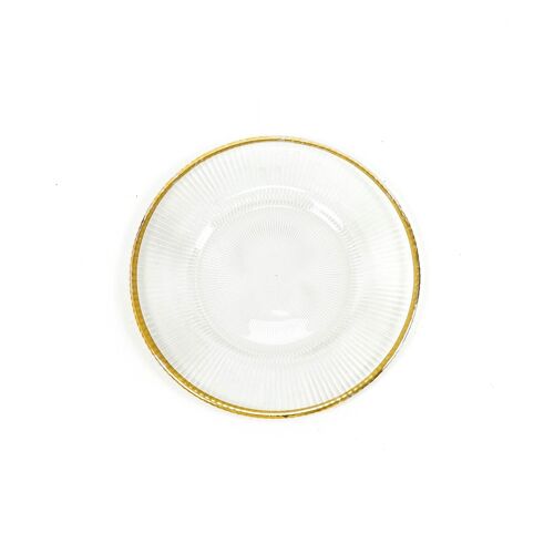 HV  Glass Dinnerplate with rim - Clear/Gold - 20.5x2.5cm