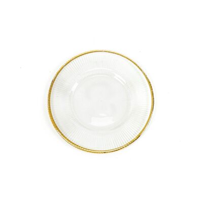 Assiette plate en verre HV avec bord - Transparent/Or - 20.5x2.5 cm