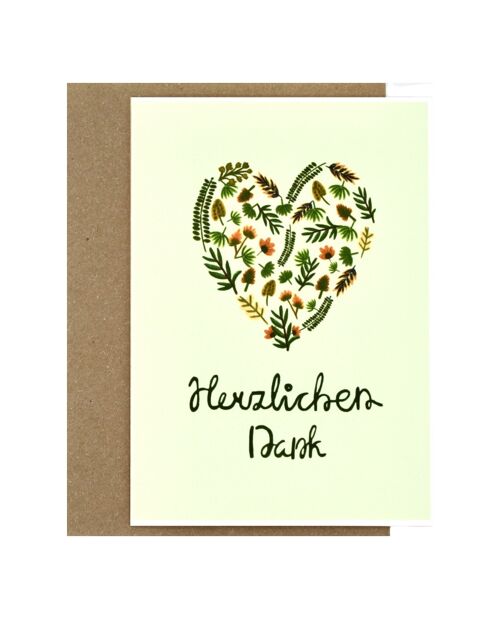 Green floral heart | Thank You Card