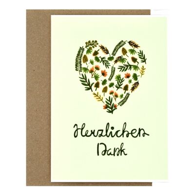 Green floral heart | Thank You Card