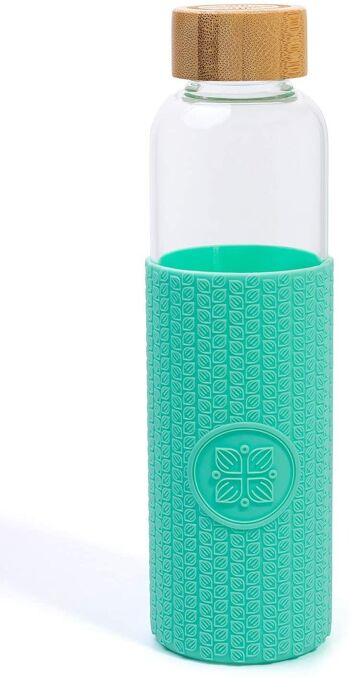 Funk My World Bouteille d'eau sans BPA avec étui de transport écologique, verre borosilicaté, bouteille d'eau de 550 ml étanche, manchon thermique 3D 18 oz 27 (turquoise) 4