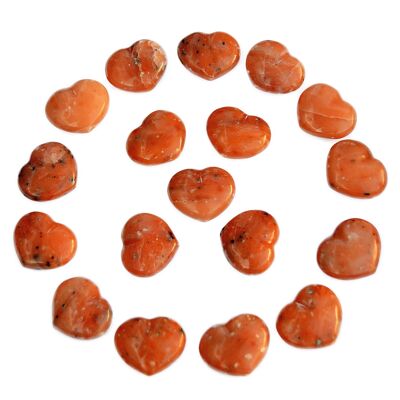 Lotto da 10 pezzi di cuori tascabili in calcite arancione (30 mm)
