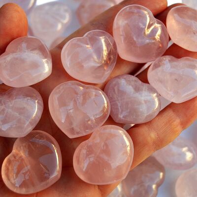 Lot de 10 pièces de cristal de coeur de quartz rose (30 mm)