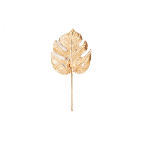 HV Monstera Leaf Candleholder - Gold - 23x8x47cm