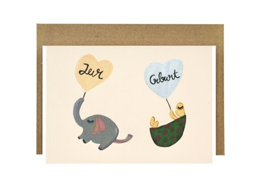 Baby Elephant & Turtle | New baby card