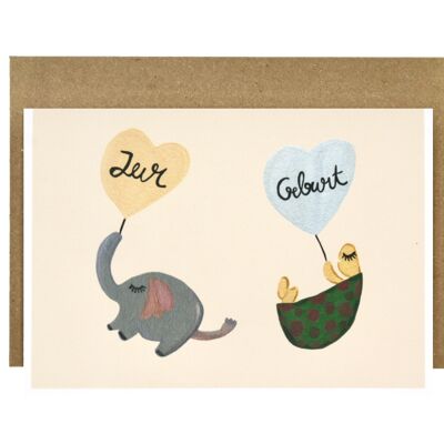 Baby Elephant & Turtle | New baby card