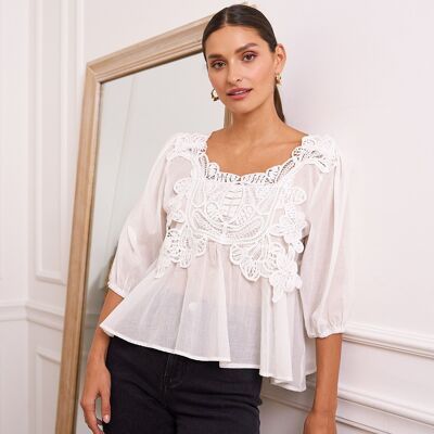 Blusa Marie in cotone leggero e pizzo - CK08206